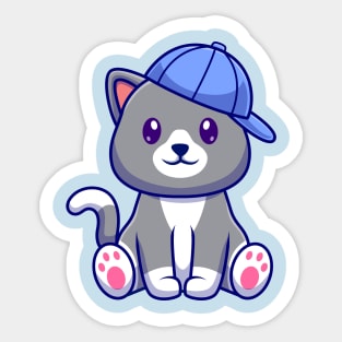 Cute Cat Sitting With Hat Cartoon Sticker